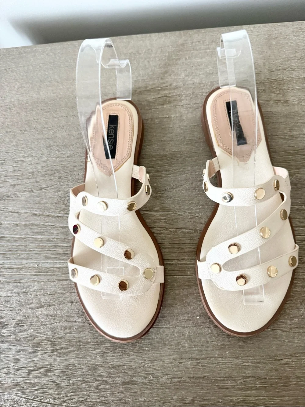 Kensie Women’s Cream Studded Slide Sandals Size 7